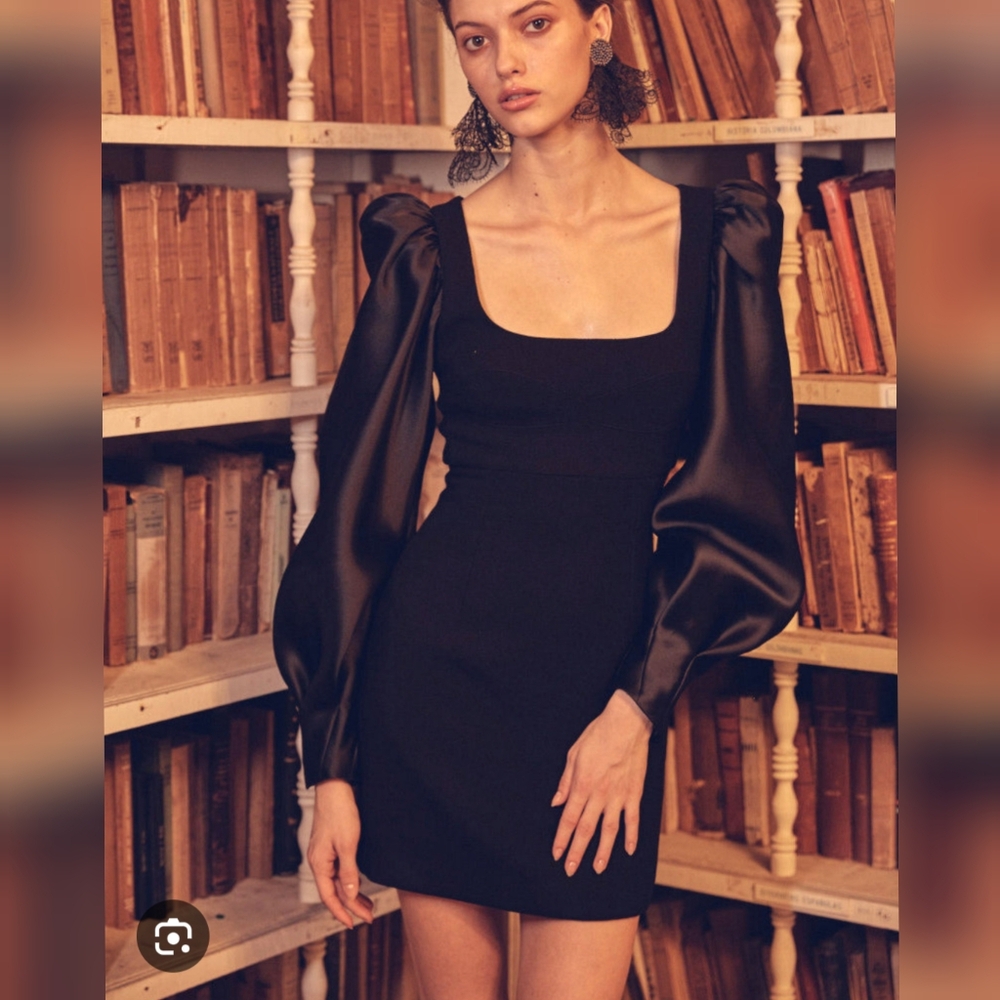 Silvia Tcherassi Dilek Wool Silk LBD Dress - Long Sleeve Bold Shoulder